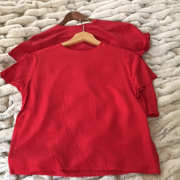 VTG Hana Sung Cherry Red Silk Short Sleeve Blouse - Picture 10 of 11